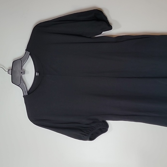 It has pockets!!! UNIQLO BLACK COTTON DRESS ~ PUFFY SLEEVES ~ SIDE SEAM POCKETS - Picture 9 of 14